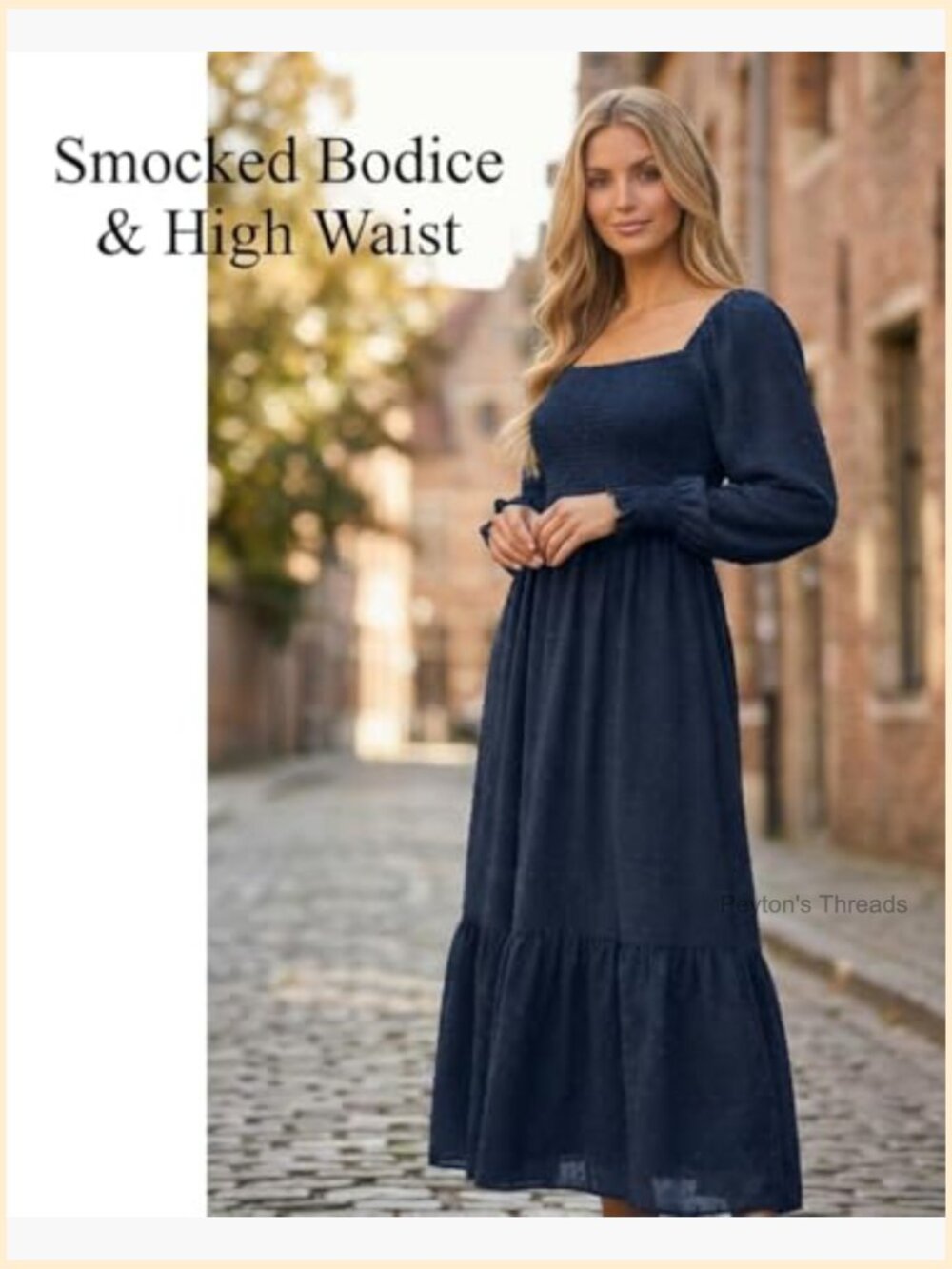 Square Neck Swiss Dot Maxi Dress Long Sleeve Tiered Flowy - Picture 4 of 7